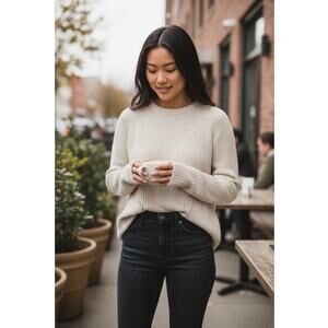 Boden Crew Neck Plus Chunky Knit Zip Back‎ Sweater Oatmeal Size 14